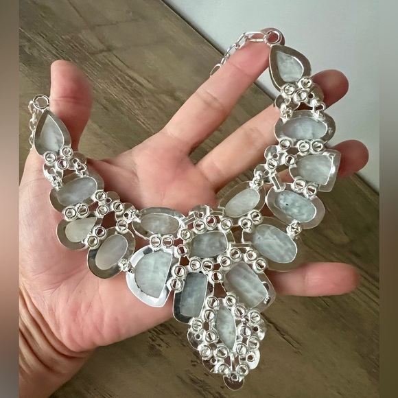 925 MOON GODDESS Rainbow Moonstone Collar Bib Necklace - Picture 7 of 16